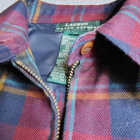 LAUREN Ralph Lauren Shirt Jacket Womens Medium Worsted Wool Front Zip Plaid Camp - Picture 4 of 11